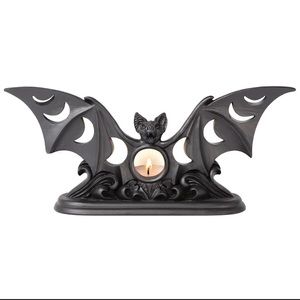 Alchemy Gothic Lunaeca Bat Tea Light Holder Moon Phases Black Resin NWT